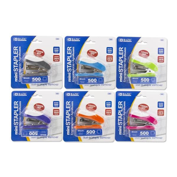 Mini Cushion Grip Standard (26/6) Stapler w/ 500 Ct. Staples - Random Color
